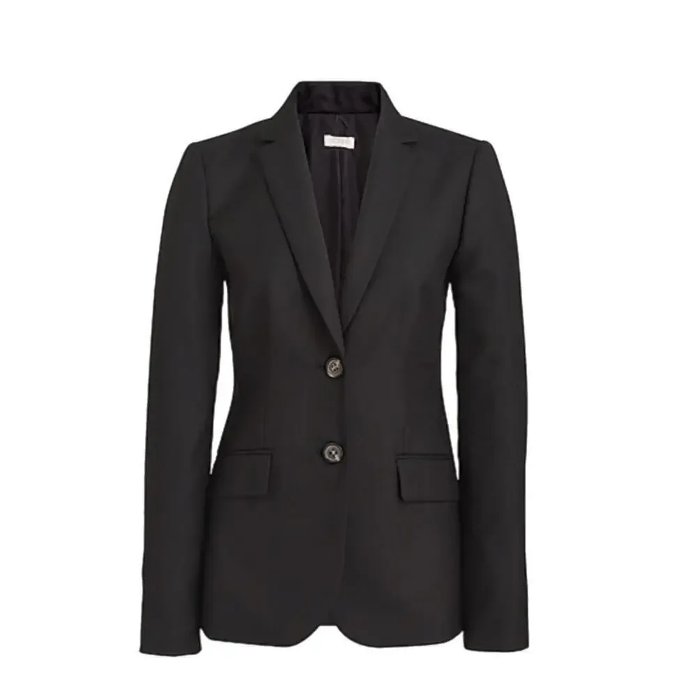 J.CREW Womens Two Button Blazer Jacket Size 2 Black Wool Blend Career Business